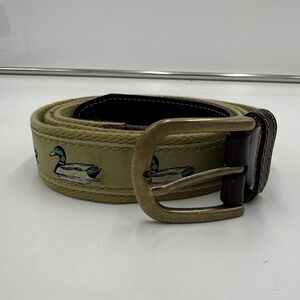 Hardwick Mens Woven Beige Ribbon Belt Mallard Duck Leather USA 40 Golf Preppy